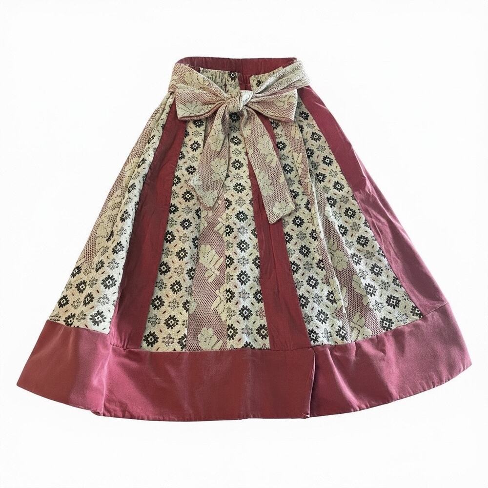 Vintage Style Chessa Davis for W.W. Duke Prairie Skirt Lace Panel Bow Boho Midi